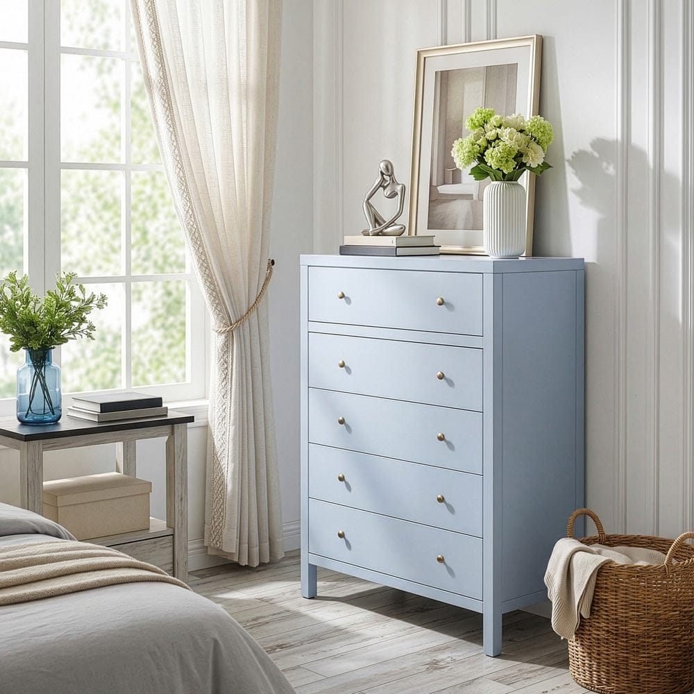 Butler Specialty Company - Nora 36 in. W Rectangular Wood 5 Drawer Tall Dresser, Light Blue - 5944522 view 2