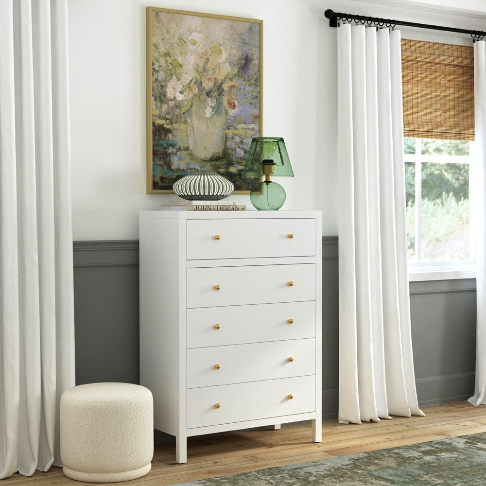 Butler Specialty Company - Nora 36 in. W Rectangular Wood 5 Drawer Tall Dresser, Smooth White - 5944304 view 5
