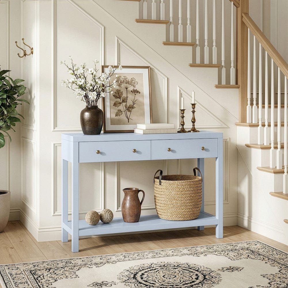 Butler Specialty Company - Nora 40 in. W Rectangular Wood 2 Drawer Console Table with Lower Open Shelf, Light Blue - 5739522 view 6