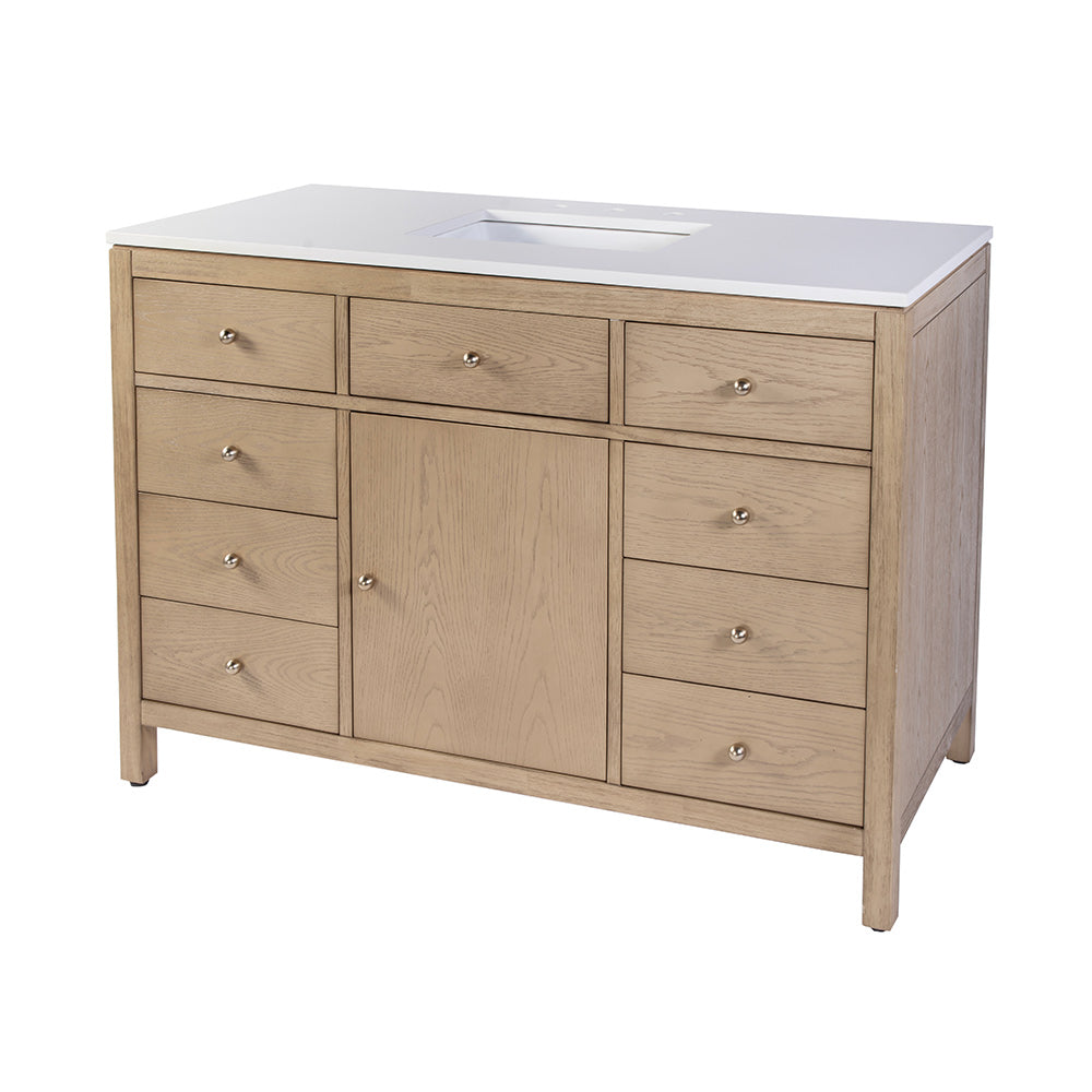 Butler Specialty Company - Nora 48 in. W Quartz and Wood Single Sink 8 Drawer Bathroom Vanity Set, Light Brown - 5959492 View 1