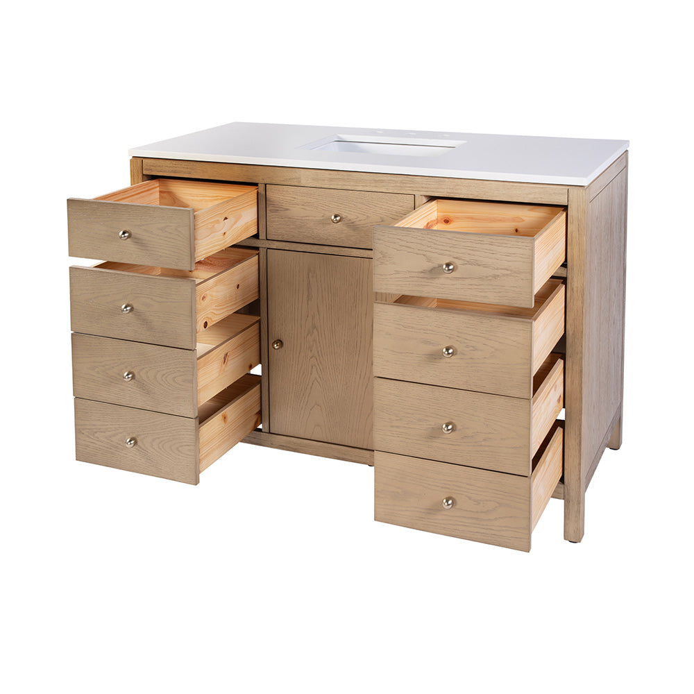 Butler Specialty Company - Nora 48 in. W Quartz and Wood Single Sink 8 Drawer Bathroom Vanity Set, Light Brown - 5959492 View 2