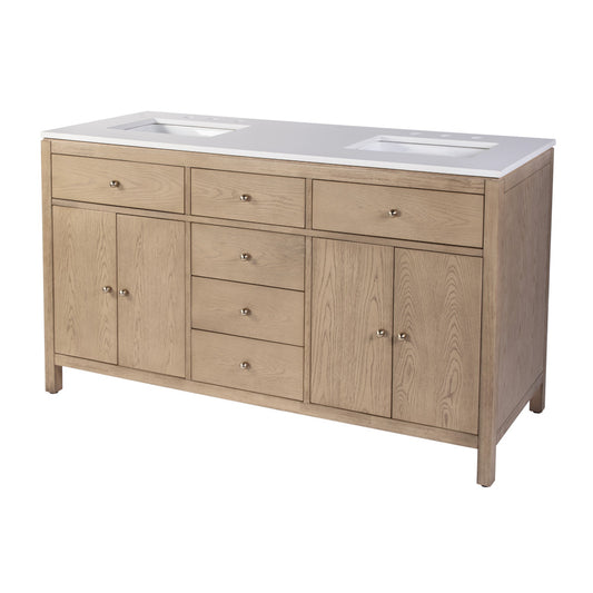 Butler Specialty Company - Nora 60 in. W Quartz and Wood Double Sink 4 Drawer Bathroom Vanity Set, Light Brown - 5960492 view 1