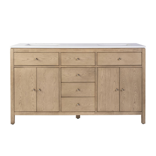 Butler Specialty Company - Nora 60 in. W Quartz and Wood Double Sink 4 Drawer Bathroom Vanity Set, Light Brown - 5960492 view 2