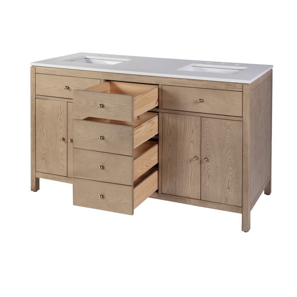 Butler Specialty Company - Nora 60 in. W Quartz and Wood Double Sink 4 Drawer Bathroom Vanity Set, Light Brown - 5960492 view 3