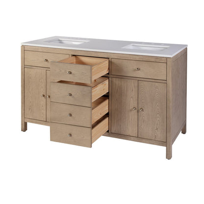 Butler Specialty Company - Nora 60 in. W Quartz and Wood Double Sink 4 Drawer Bathroom Vanity Set, Light Brown - 5960492 view 3