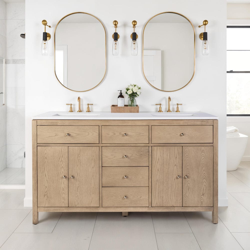 Butler Specialty Company - Nora 60 in. W Quartz and Wood Double Sink 4 Drawer Bathroom Vanity Set, Light Brown - 5960492 view 5
