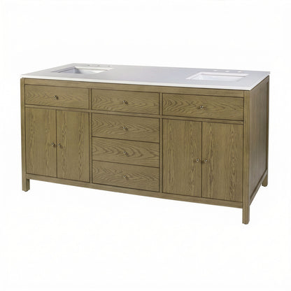 Butler Specialty Company - Nora 72 in. W Quartz and Wood Double Sink 4 Drawer Bathroom Vanity Set, Light Brown - 5961492 View 1
