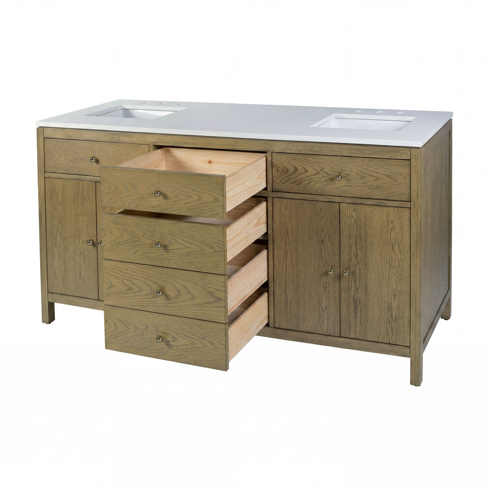 Butler Specialty Company - Nora 72 in. W Quartz and Wood Double Sink 4 Drawer Bathroom Vanity Set, Light Brown - 5961492 View 2