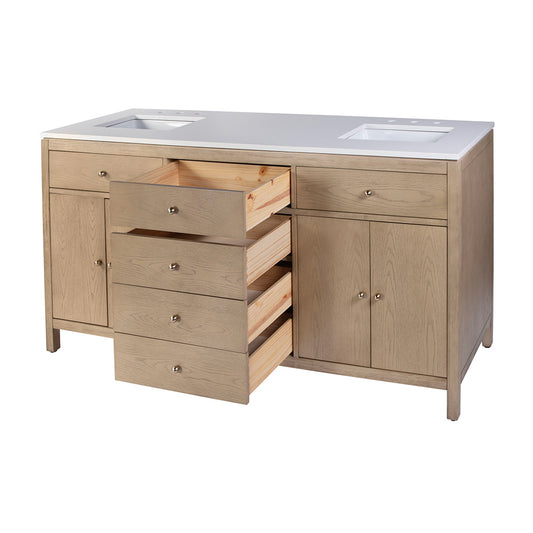 Butler Specialty Company - Nora 72 in. W Quartz and Wood Double Sink 4 Drawer Bathroom Vanity Set, Light Brown - 5961492 View 2