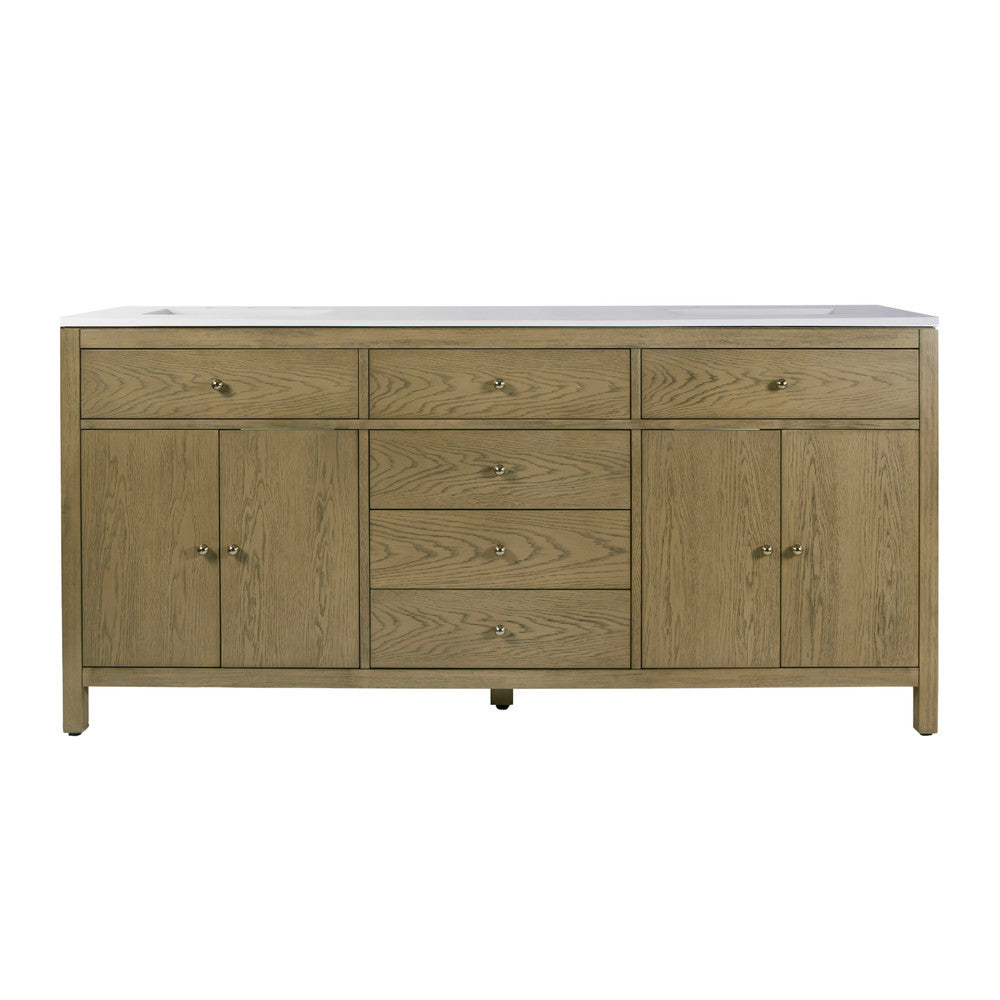Butler Specialty Company - Nora 72 in. W Quartz and Wood Double Sink 4 Drawer Bathroom Vanity Set, Light Brown - 5961492 View 3