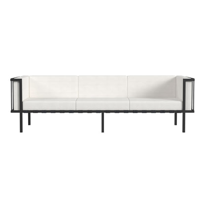 Butler Specialty Company - Norway Indoor/Outdoor 76.5 in. W Upholstered & Metal Patio Sofa with Cushions, Black/White - 5722437