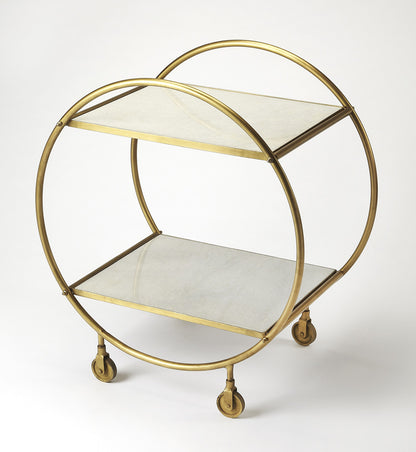 Butler Specialty Company - Orian 24 in. W Marble & Metal 2 Tier Bar Cart with Wheels, White/Gold - 4417389