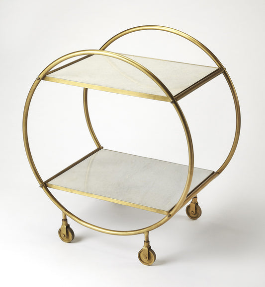 Butler Specialty Company - Orian 24 in. W Marble & Metal 2 Tier Bar Cart with Wheels, White/Gold - 4417389
