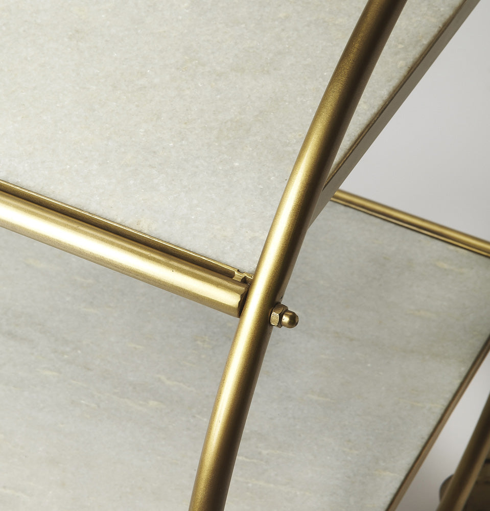 Butler Specialty Company - Orian 24 in. W Marble & Metal 2 Tier Bar Cart with Wheels, White/Gold - 4417389