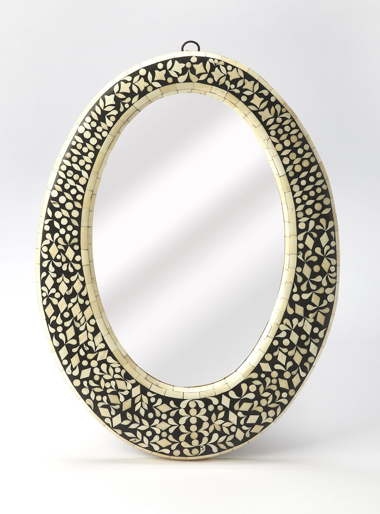 Butler Specialty Company - Orzo 18 in. W Oval Bone Inlay Wall Mirror, Black/White - 6149318