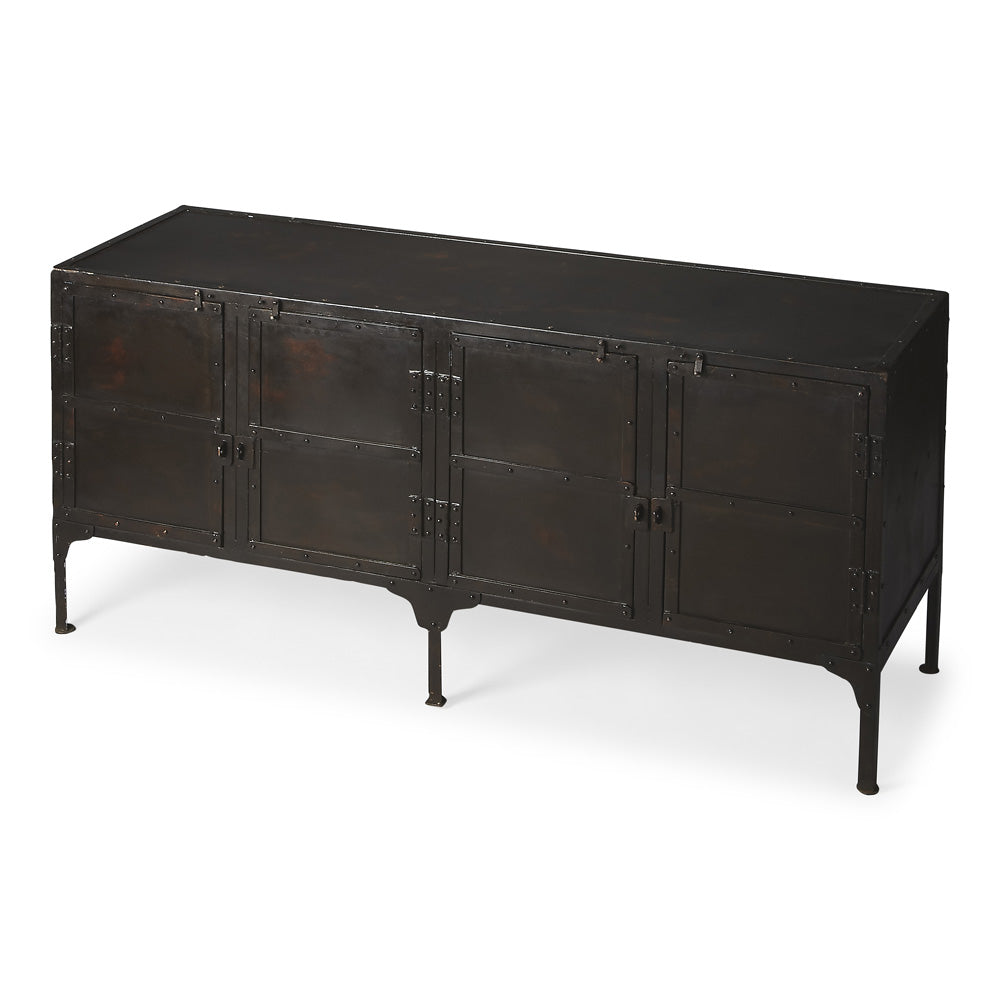 Butler Specialty Company - Owen 62 in. W Rectangular Iron Industrial Chic 4 Door, 4 Interior Shelf Console Cabinet, Black - 3164025