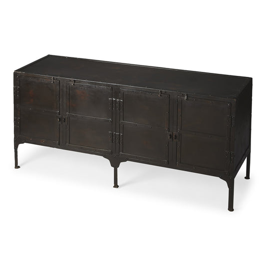 Butler Specialty Company - Owen 62 in. W Rectangular Iron Industrial Chic 4 Door, 4 Interior Shelf Console Cabinet, Black - 3164025