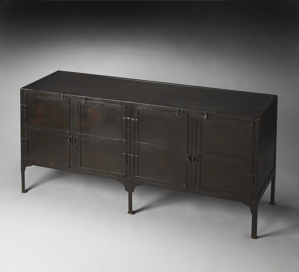 Butler Specialty Company - Owen 62 in. W Rectangular Iron Industrial Chic 4 Door, 4 Interior Shelf Console Cabinet, Black - 3164025