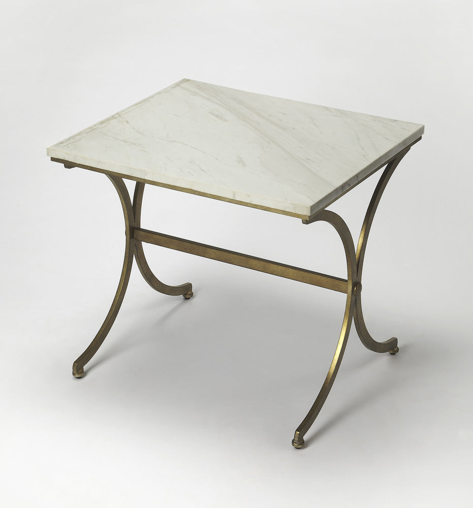 Butler Specialty Company - Pamina 27 in. W Rectangular Marble & Metal Side Table, White/Gold - 9323355