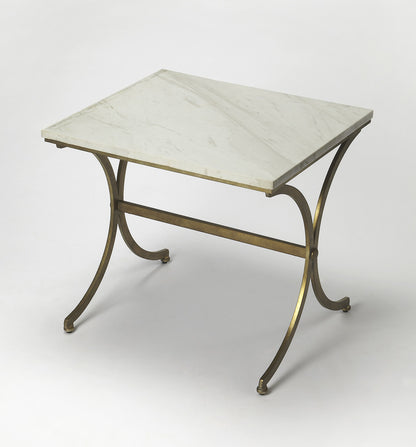 Butler Specialty Company - Pamina 27 in. W Rectangular Marble & Metal Side Table, White/Gold - 9323355