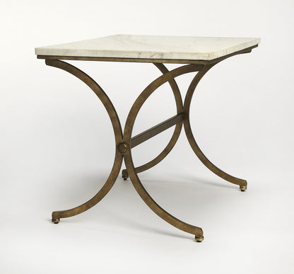 Butler Specialty Company - Pamina 27 in. W Rectangular Marble & Metal Side Table, White/Gold - 9323355