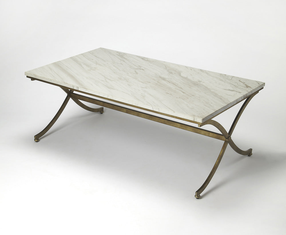 Butler Specialty Company - Pamina 45 in. W Rectangular Marble & Metal Coffee Table, White/Gold - 9322355