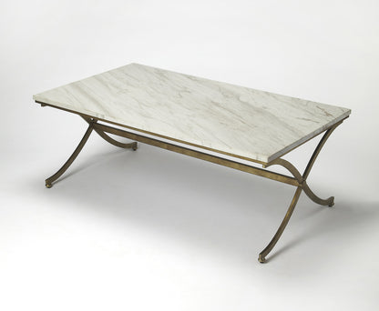 Butler Specialty Company - Pamina 45 in. W Rectangular Marble & Metal Coffee Table, White/Gold - 9322355