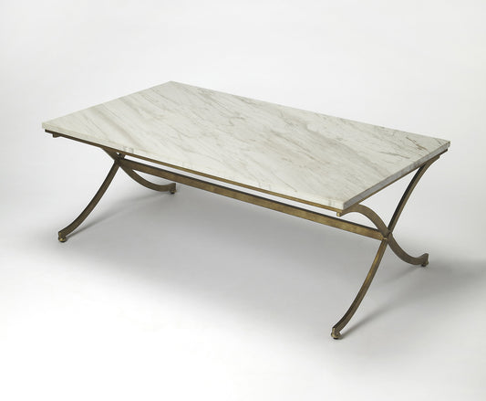 Butler Specialty Company - Pamina 45 in. W Rectangular Marble & Metal Coffee Table, White/Gold - 9322355