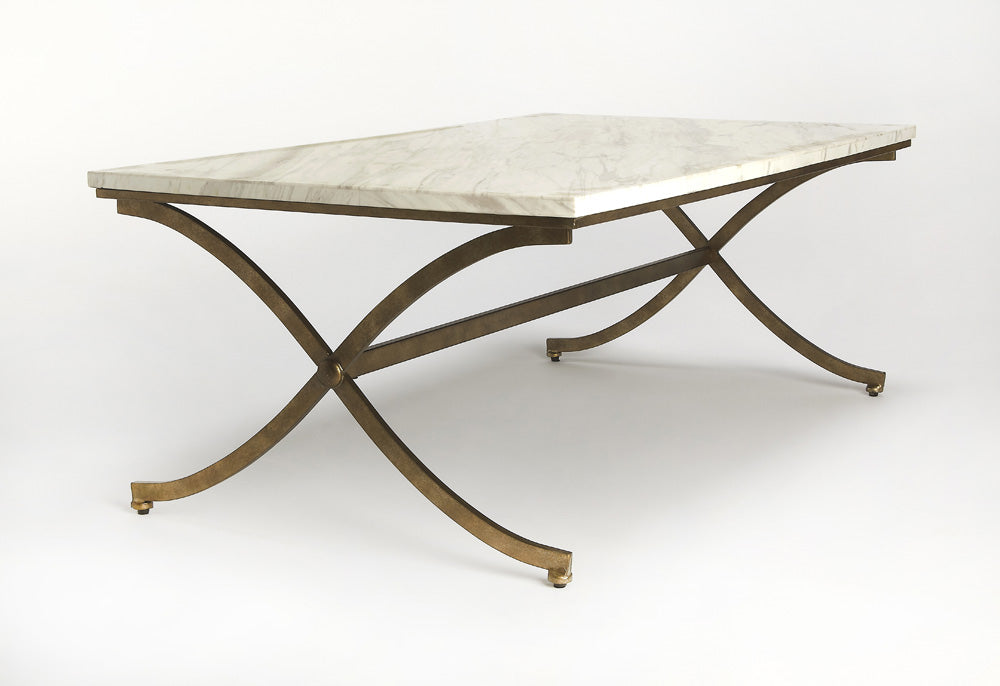 Butler Specialty Company - Pamina 45 in. W Rectangular Marble & Metal Coffee Table, White/Gold - 9322355