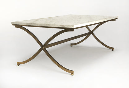Butler Specialty Company - Pamina 45 in. W Rectangular Marble & Metal Coffee Table, White/Gold - 9322355