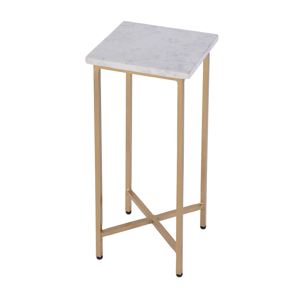 Butler Specialty Company - Paulina 9 in. W Square Marble and Iron End Table, White, Antique Gold - 5905226 View 1
