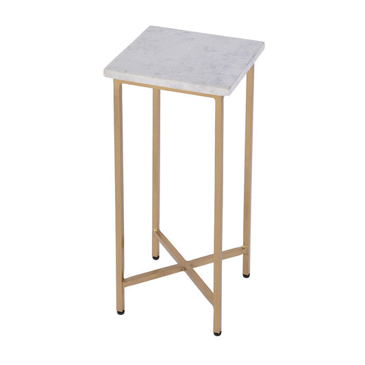 Butler Specialty Company - Paulina 9 in. W Square Marble and Iron End Table, White, Antique Gold - 5905226 View 1