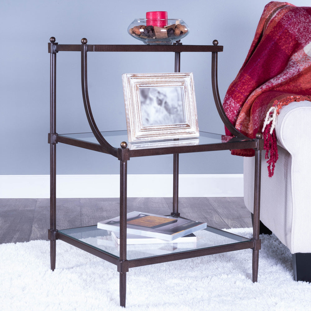 Butler Specialty Company - Peninsula 20 in. W Rectangular Glass & Metal 3 Tier Side Table, Bronze - 7015030