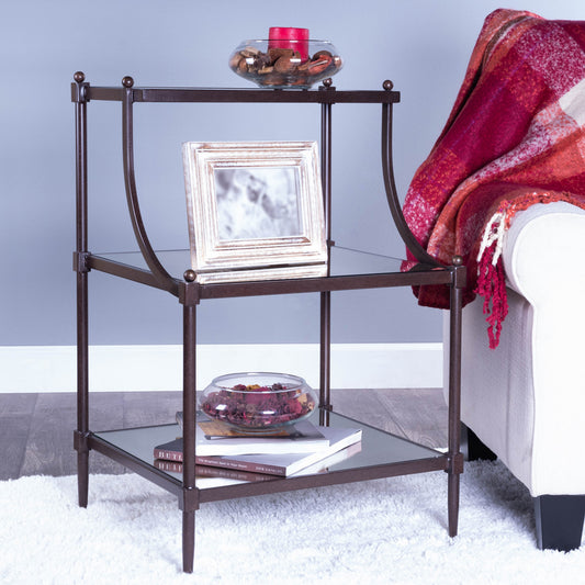 Butler Specialty Company - Peninsula 20 in. W Rectangular Mirrored Glass & Metal 3 Tier Side Table, Bronze - 7015025