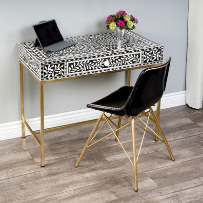 Butler Specialty Company - Perilla 36 in. W Rectangular Bone Inlay & Wood 1 Drawer Writing Desk, Black & White - 5529318 view 5
