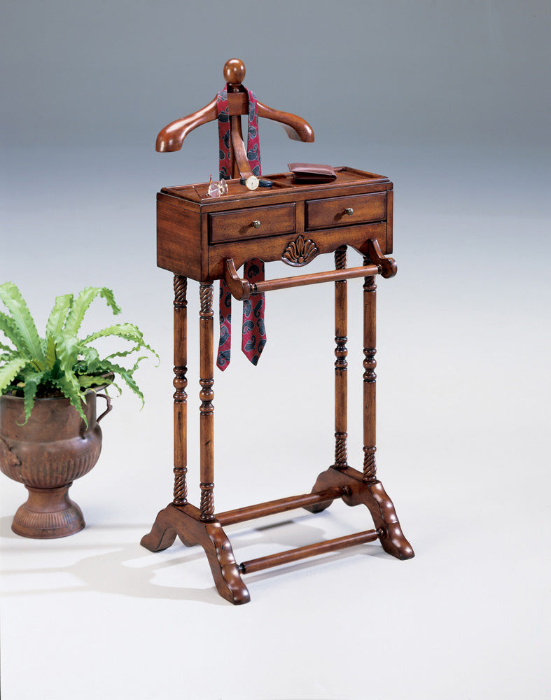 Butler Specialty Company - Petrov 46.25 in. H x 22 in. W Wood Clothing Valet Stand, Dark Brown - 900024