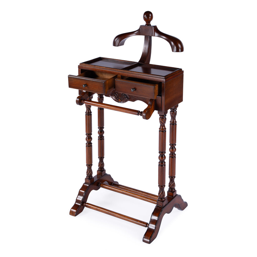 Butler Specialty Company - Petrov 46.25 in. H x 22 in. W Wood Clothing Valet Stand, Medium Brown - 900011