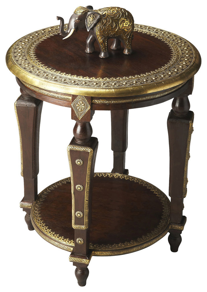 Butler Specialty Company - Artifacts - Ranthore 20 in. W Round Wood & Brass Foil Side Table, Dark Brown - 2039290
