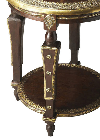 Butler Specialty Company - Artifacts - Ranthore 20 in. W Round Wood & Brass Foil Side Table, Dark Brown - 2039290