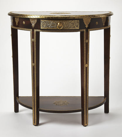 Butler Specialty Company - Artifacts - Ranthore 30 in. W Demilune Wood & Brass Foil 1 Drawer Console Table, Dark Brown - 2054290