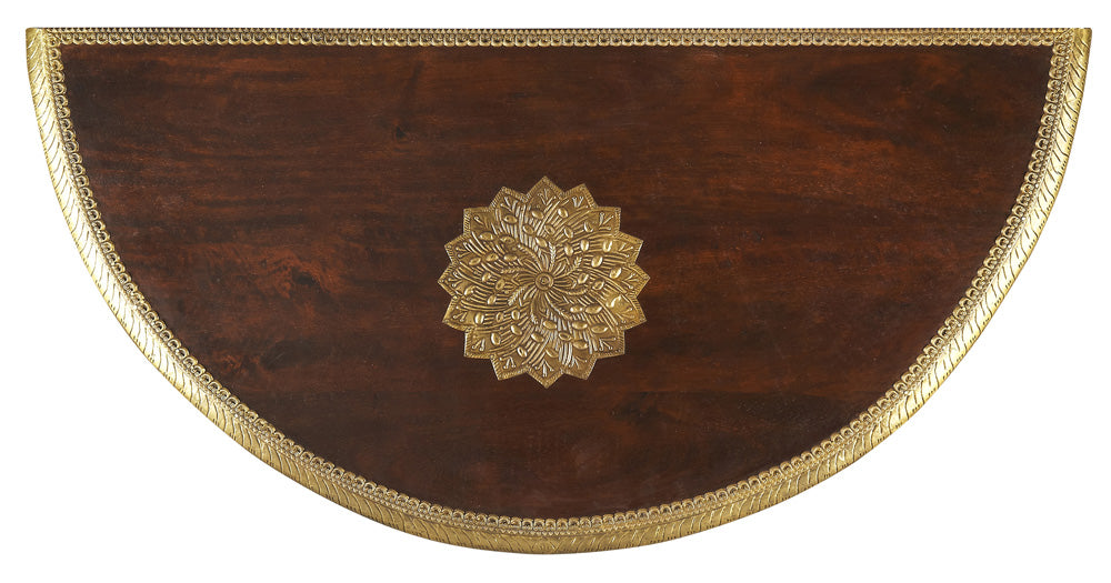 Butler Specialty Company - Artifacts - Ranthore 30 in. W Demilune Wood & Brass Foil 1 Drawer Console Table, Dark Brown - 2054290