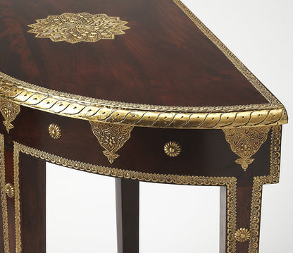Butler Specialty Company - Artifacts - Ranthore 30 in. W Demilune Wood & Brass Foil 1 Drawer Console Table, Dark Brown - 2054290