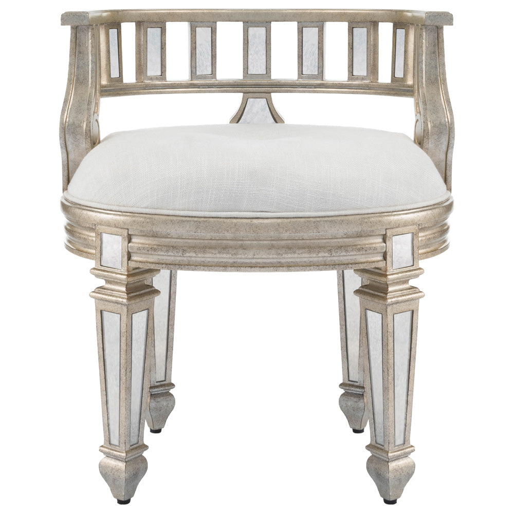 Butler Specialty Company - Rebecca 21 in. W Upholstered & Mirrored Vanity Stool, Silver - 3762146