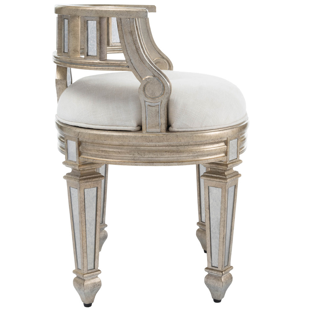 Butler Specialty Company - Rebecca 21 in. W Upholstered & Mirrored Vanity Stool, Silver - 3762146