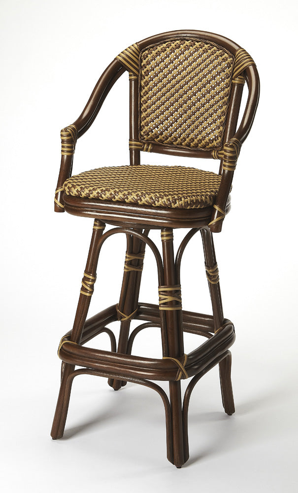 Butler Specialty Company - Renata 29.75 in. Seat Height Rattan Bar Stool with Back & Footrest, Multi-Color - 9397035