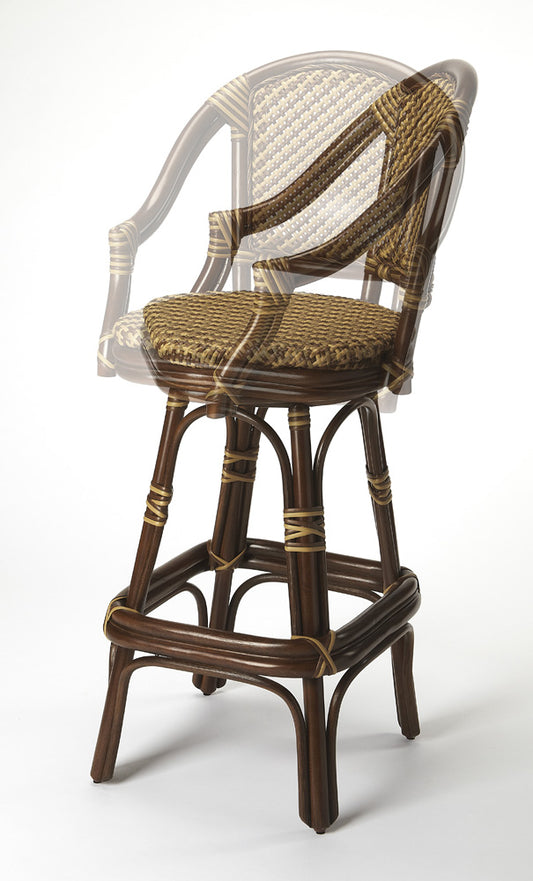 Butler Specialty Company - Renata 29.75 in. Seat Height Rattan Bar Stool with Back & Footrest, Multi-Color - 9397035