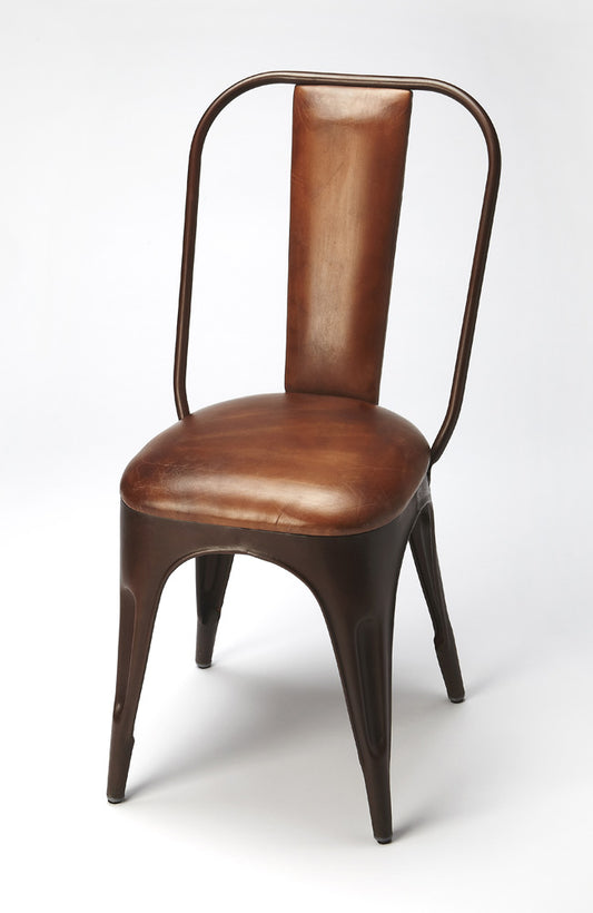 Butler Specialty Company - Riggins Leather & Iron Side Chair, Medium Brown - 6133344