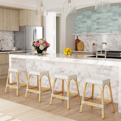 Butler Specialty Company - Robias 24.5 in. Seat Height Rectangular Rattan Backless Counter Height Stool, Gray and White Dot - 5513266 view 6