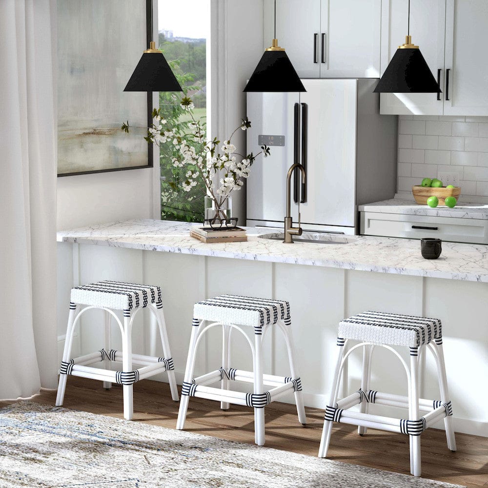 Butler Specialty Company - Robias 24.5 in. Seat Height Rectangular Rattan Backless Counter Height Stool, White and Navy Stripe - 5513035_CLOSEOUT view 5