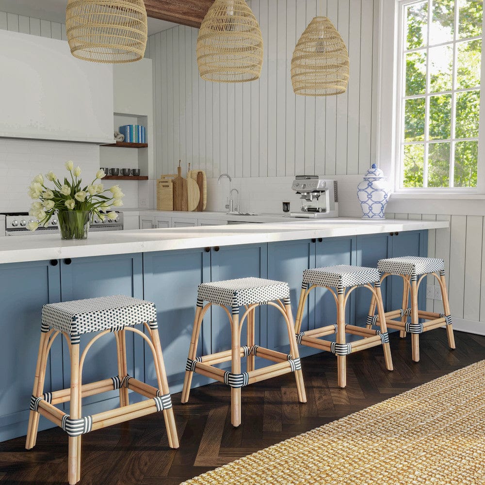 Butler Specialty Company - Robias 24.5 in. Seat Height Rectangular Rattan Backless Counter Height Stool, White and Navy Stripe - 5513291 view 6